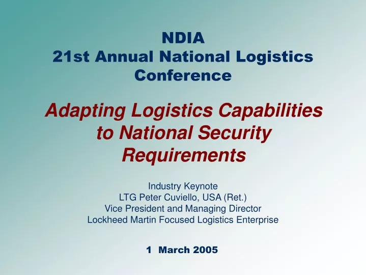 ndia 21st annual national logistics conference
