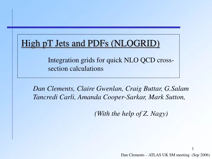 high pt jets and pdfs nlogrid