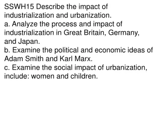 SSWH15 Describe the impact of industrialization and urbanization.