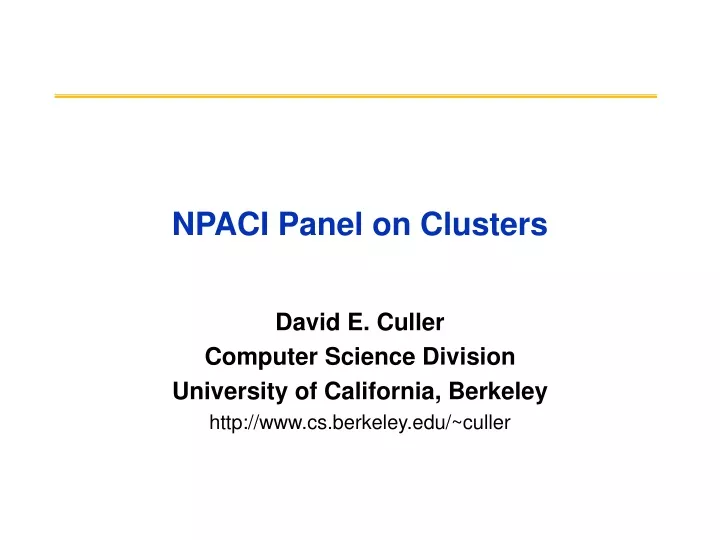 npaci panel on clusters