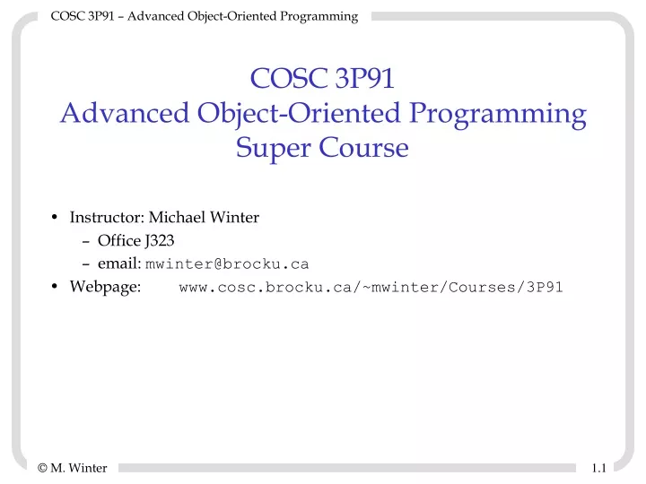 cosc 3p91 advanced object oriented programming super course