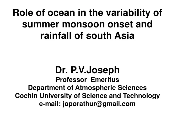 role of ocean in the variability of summer