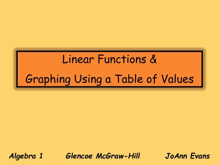 linear functions graphing using a table of values