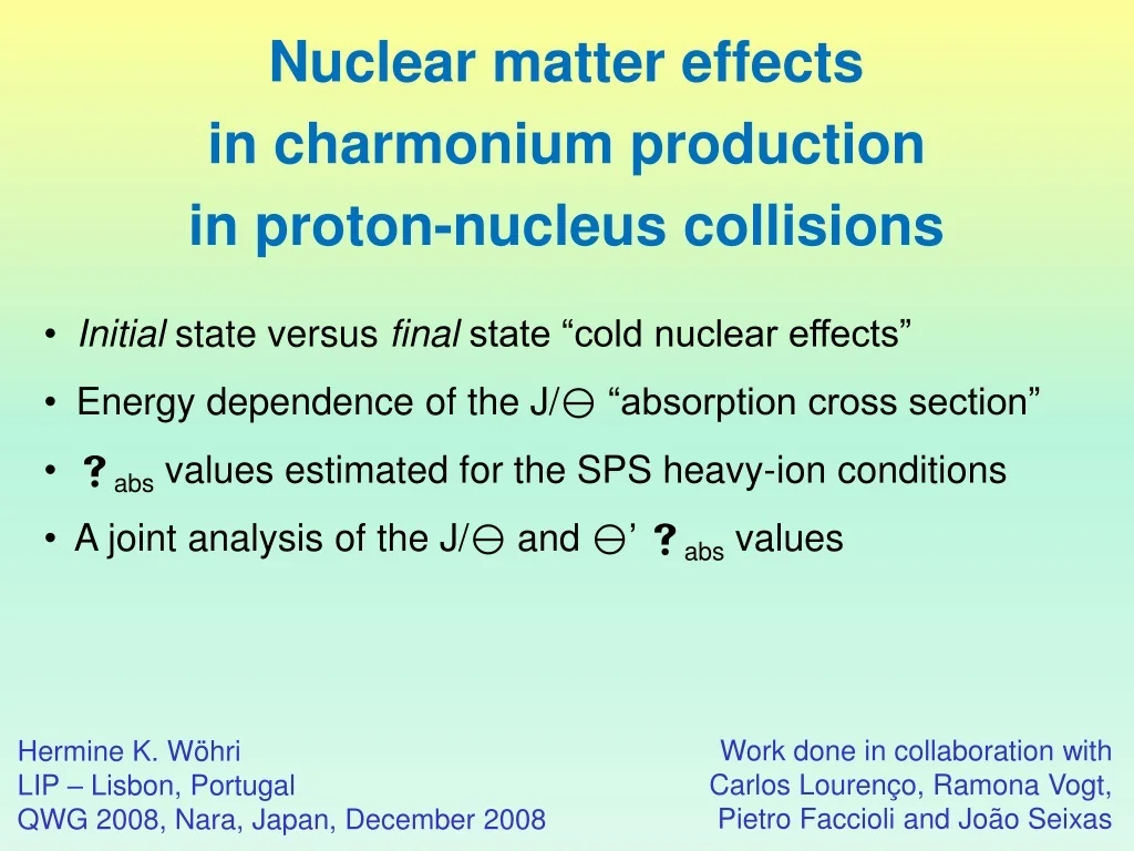PPT - Nuclear matter effects in charmonium production in proton-nucleus ...