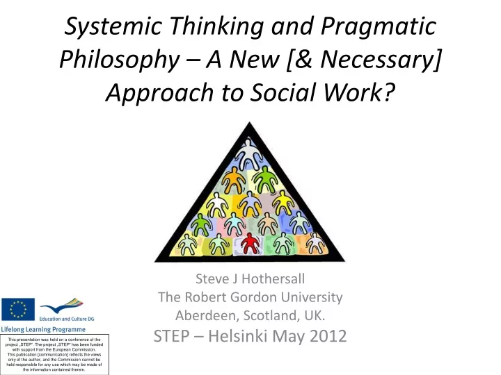 systemic thinking and pragmatic philosophy a new necessary approach to social work