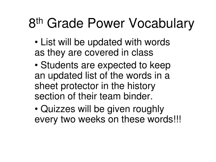 8 th grade power vocabulary