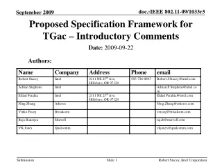 Proposed Specification Framework for TGac – Introductory Comments