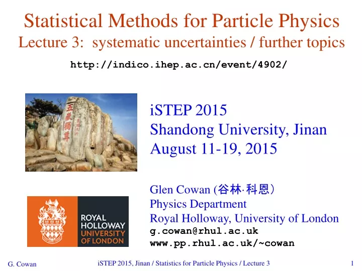 statistical methods for particle physics lecture 3 systematic uncertainties further topics