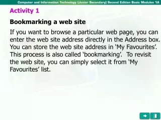 Activity 1 Bookmarking a web site