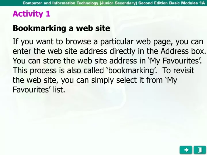 activity 1 bookmarking a web site
