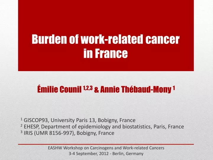burden of work related cancer in france