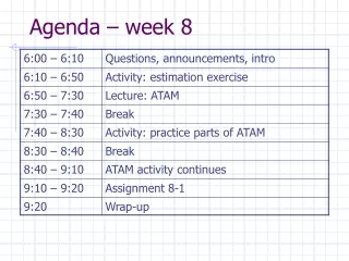Agenda – week 8