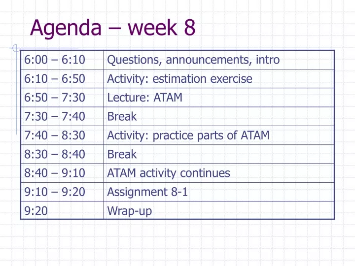 agenda week 8