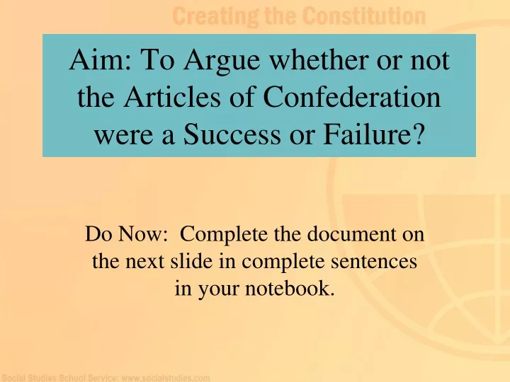 aim to argue whether or not the articles of confederation were a success or failure