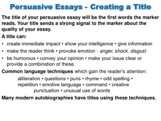 Persuasive Essays - Creating a Title