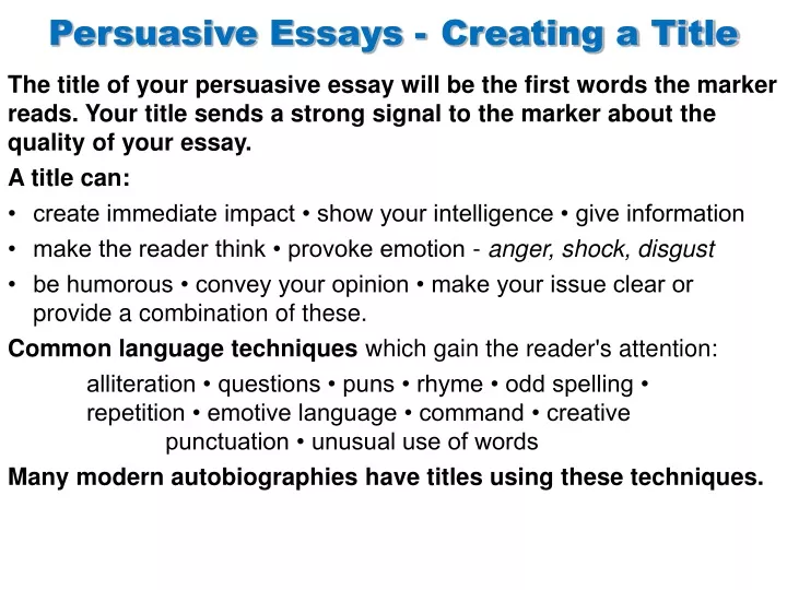 persuasive essays creating a title