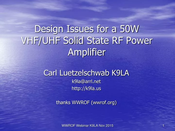design issues for a 50w vhf uhf solid state rf power amplifier