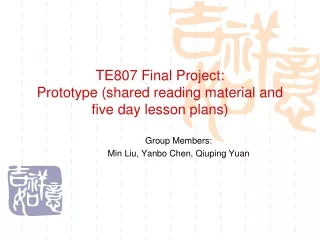 TE807 Final Project: Prototype (shared reading material and five day lesson plans)