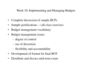 Week 10: Implementing and Managing Budgets