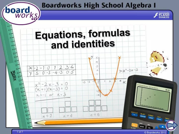 equations formulas and identities