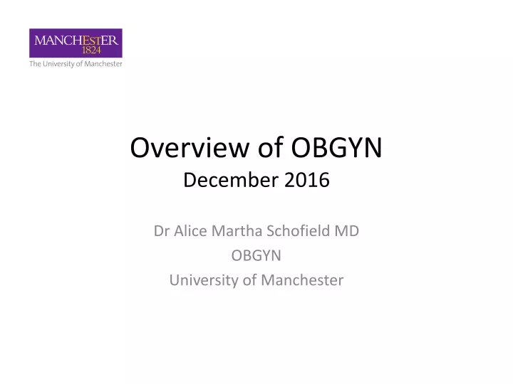 overview of obgyn december 2016