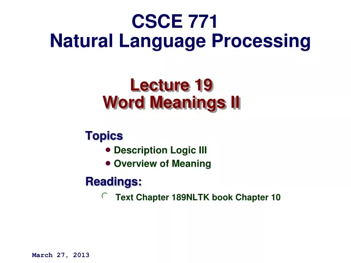 lecture 19 word meanings ii