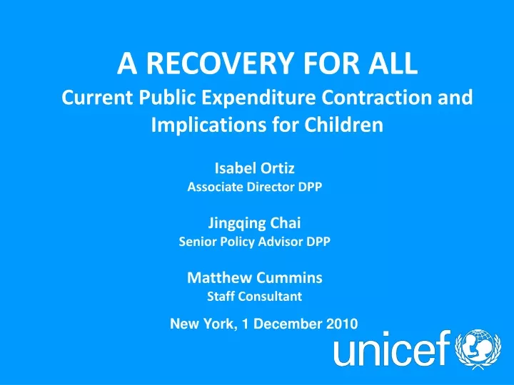 a recovery for all current public expenditure contraction and implications for children