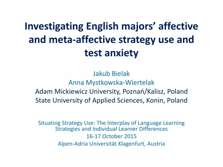 investigating english majors affective and meta affective strategy use and test anxiety