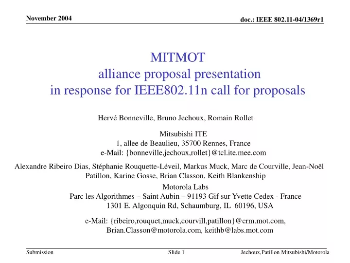 mitmot alliance proposal presentation in response for ieee802 11n call for proposals