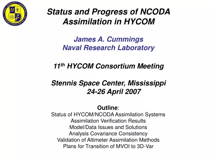 status and progress of ncoda assimilation