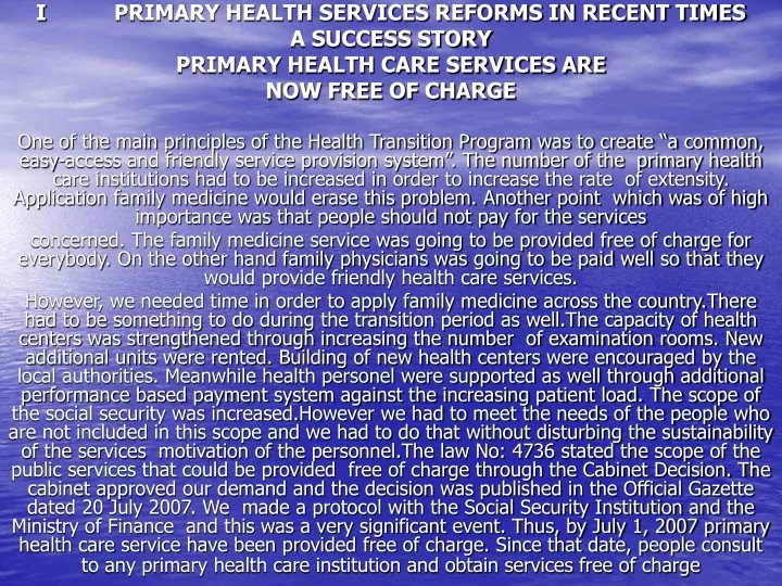 i primary health services reforms in recent times