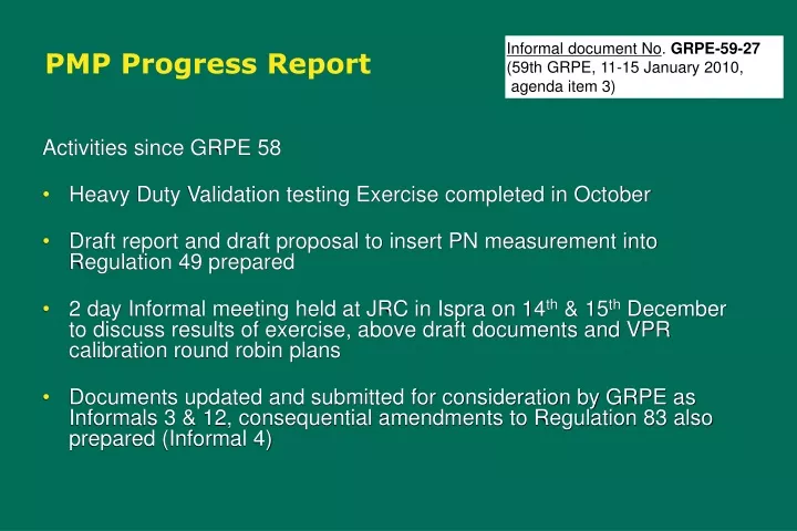 pmp progress report