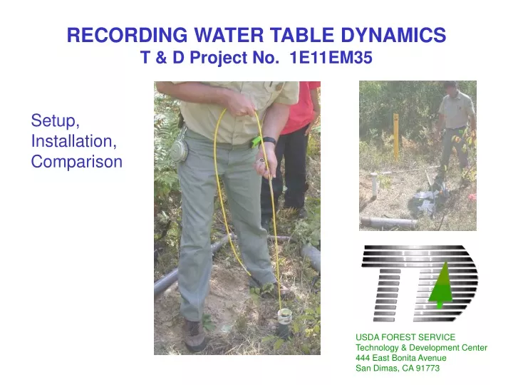 recording water table dynamics t d project no 1e11em35