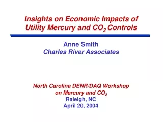 Insights on Economic Impacts of  Utility Mercury and CO 2  Controls