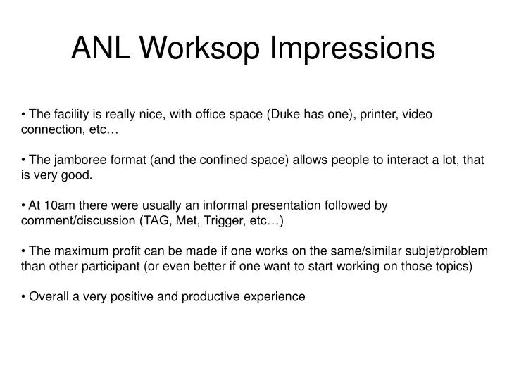 anl worksop impressions