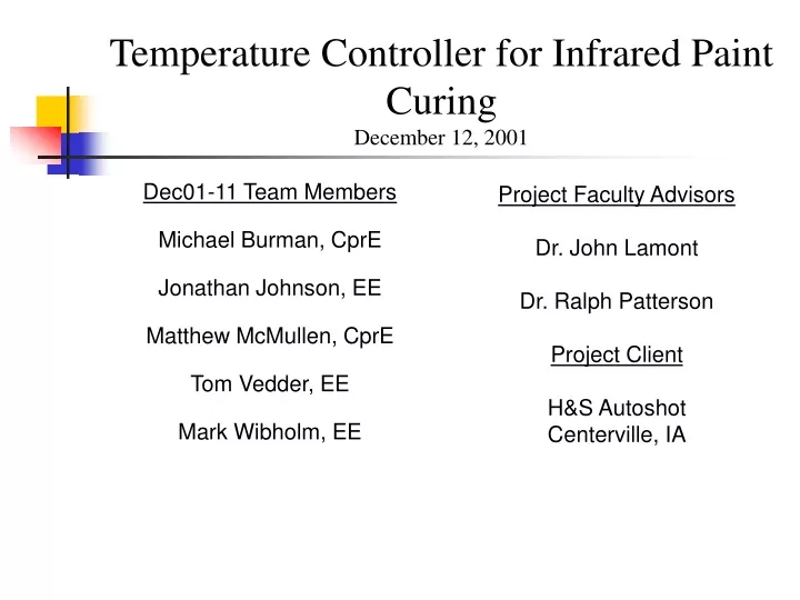 temperature controller for infrared paint curing december 12 2001