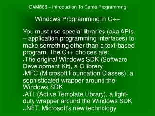 GAM666 – Introduction To Game Programming