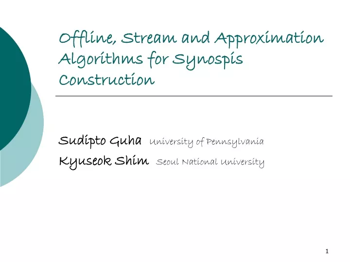offline stream and approximation algorithms for synospis construction