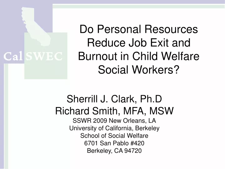 do personal resources reduce job exit and burnout in child welfare social workers