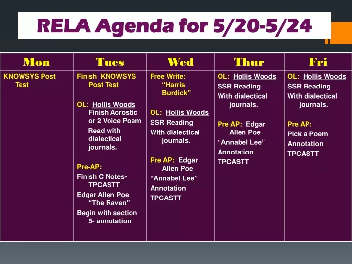 rela agenda for 5 20 5 24