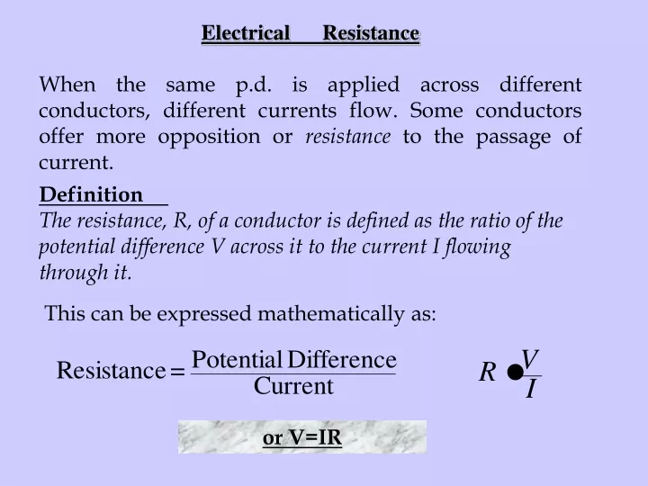 electrical resistance when the same