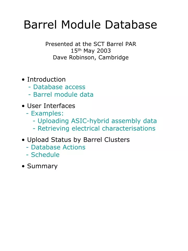 barrel module database
