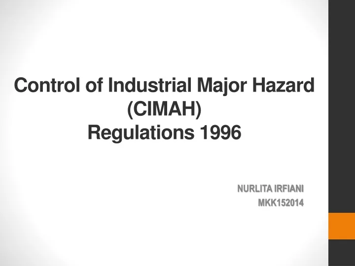 control of industrial major hazard cimah regulations 1996