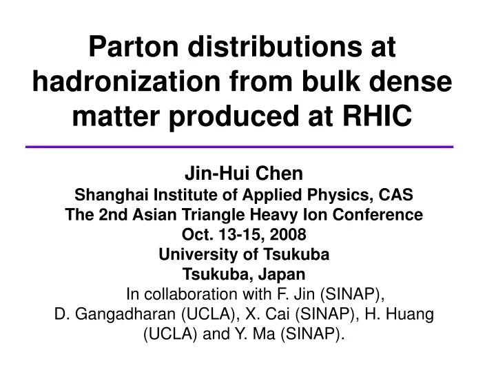 parton distributions at hadronization from bulk