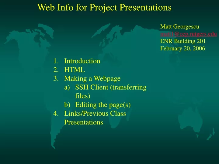 web info for project presentations
