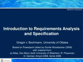 Introduction to Requirements Analysis and Specification