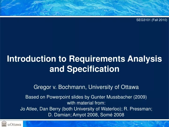 introduction to requirements analysis and specification