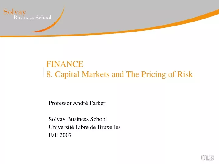 finance 8 capital markets and the pricing of risk