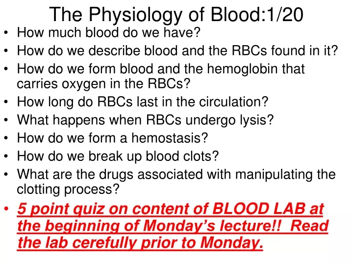 the physiology of blood 1 20