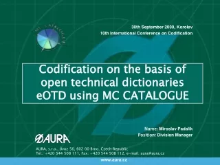 Codification on the basis of open technical dictionaries eOTD using MC CATALOGUE